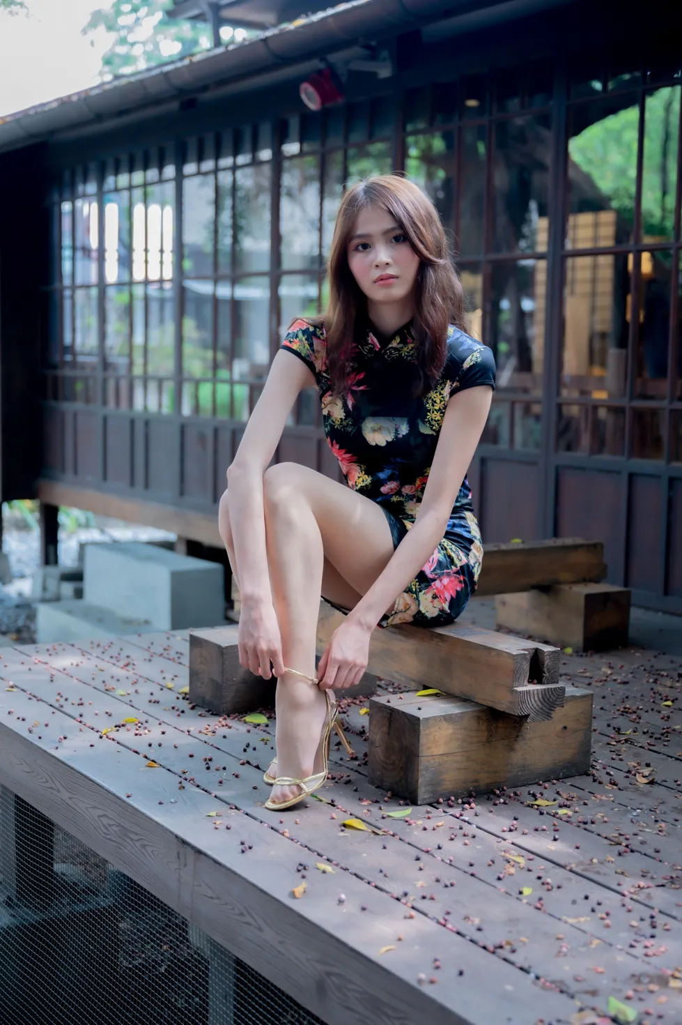 [爱美足] NO.202 何佳欣 黑花短旗袍丝袜高跟美腿 街拍#[97P]-7