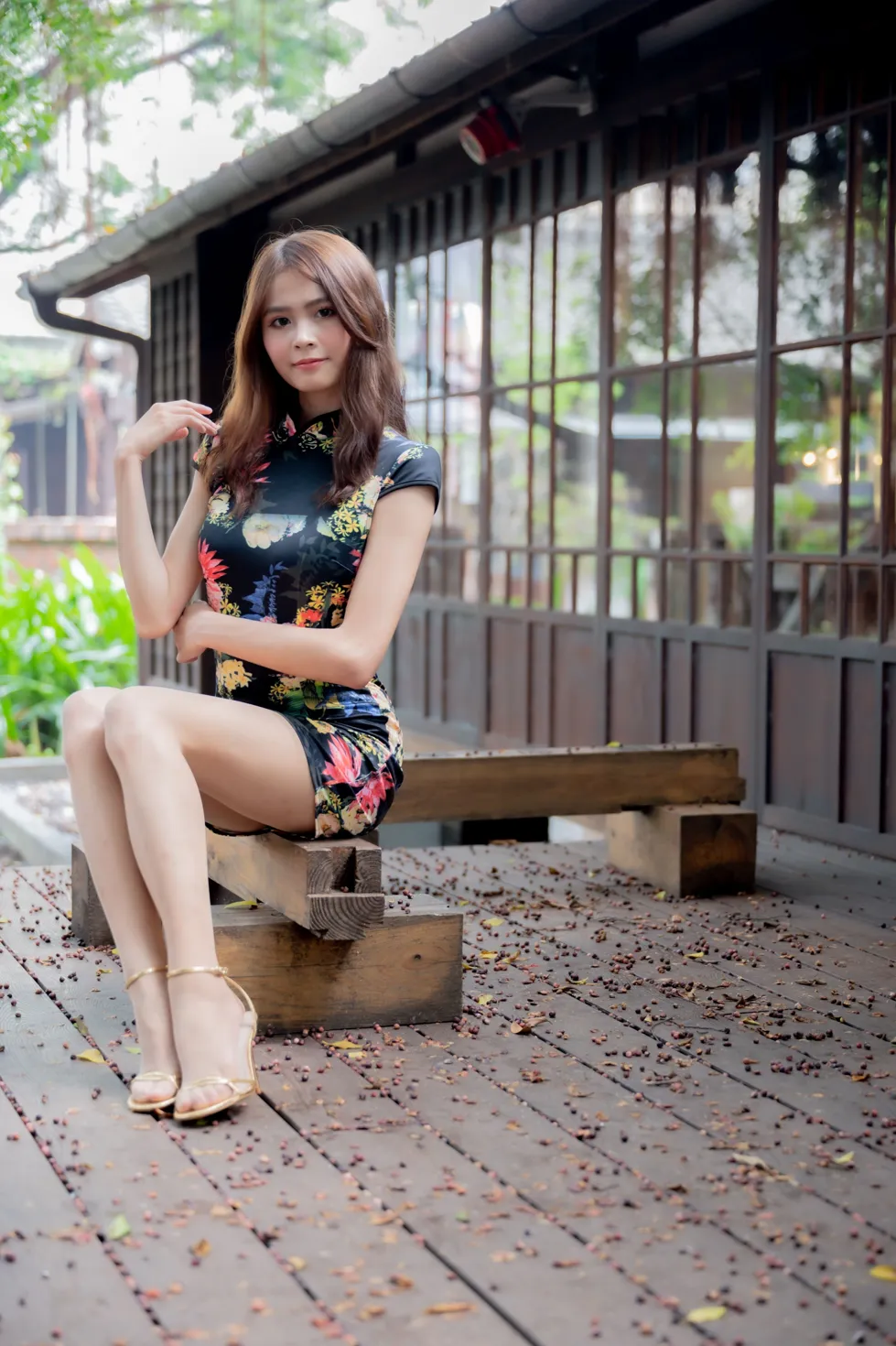[爱美足] NO.202 何佳欣 黑花短旗袍丝袜高跟美腿 街拍#[97P]-3