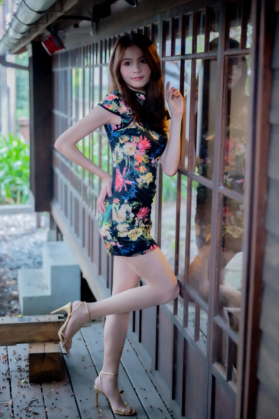 [爱美足] NO.202 何佳欣 黑花短旗袍丝袜高跟美腿 街拍#[97P]-5