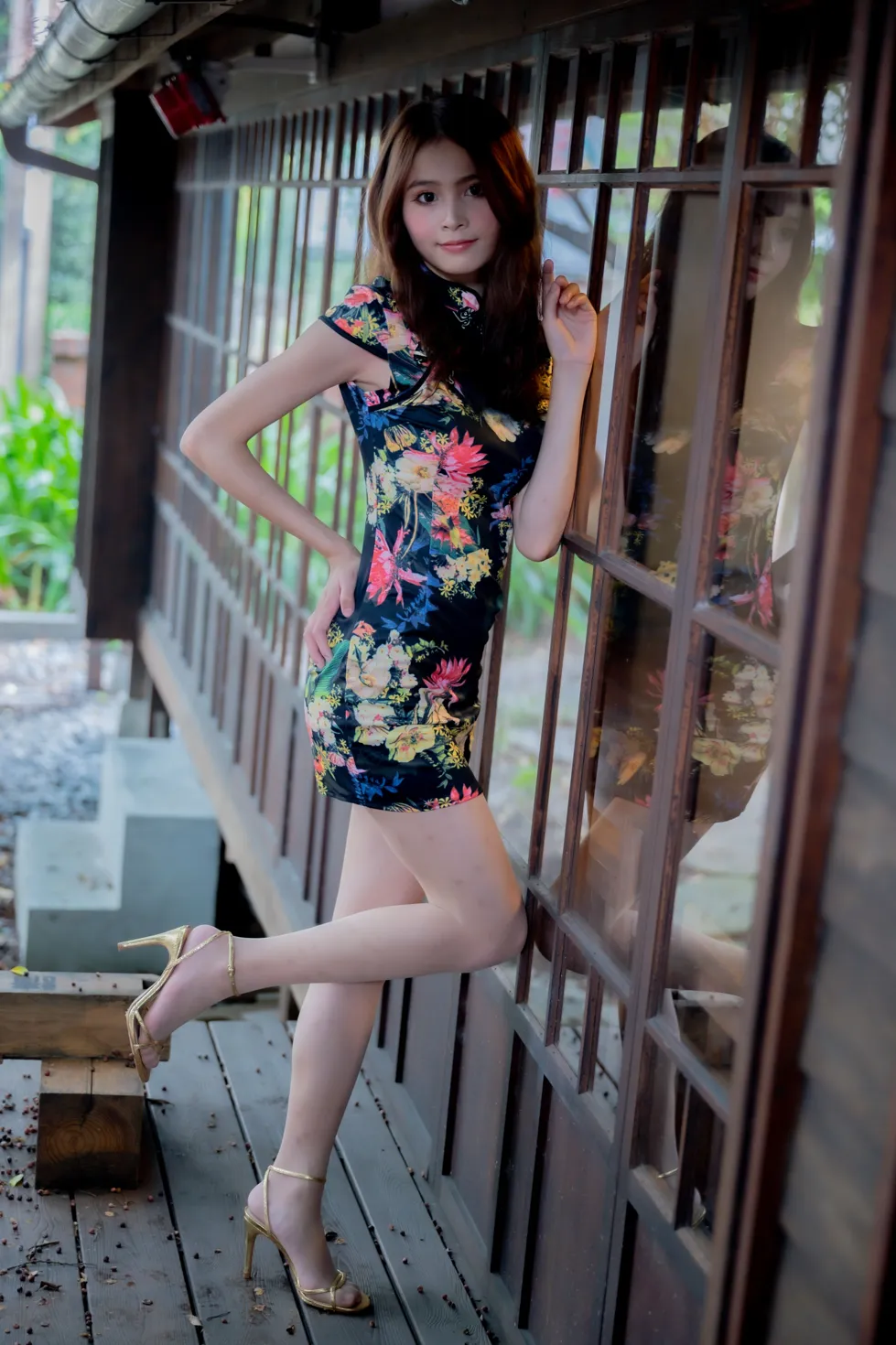 [爱美足] NO.202 何佳欣 黑花短旗袍丝袜高跟美腿 街拍#[97P]-6