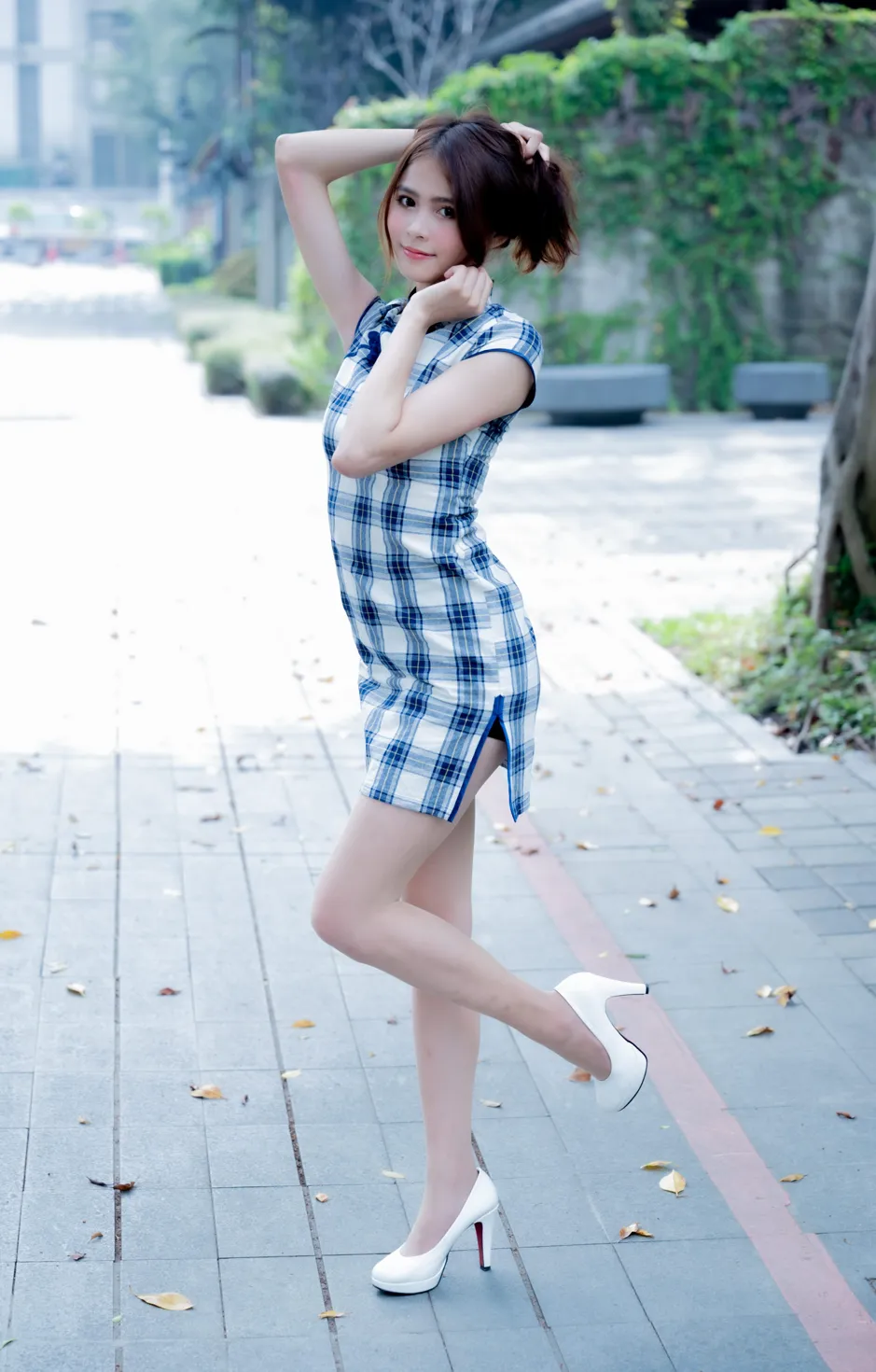 [爱美足] NO.205 何佳欣 格子短旗袍丝袜高跟美腿 街拍#[84P]-6