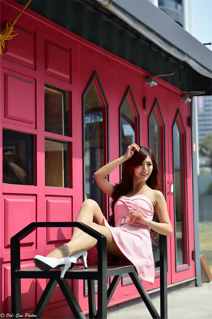 [爱美足] NO.155 高萱 粉色连衣短裙丝袜高跟美腿 街拍#[82P]-7